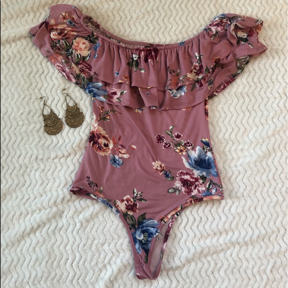 Off the shoulder ruffled bodysuit